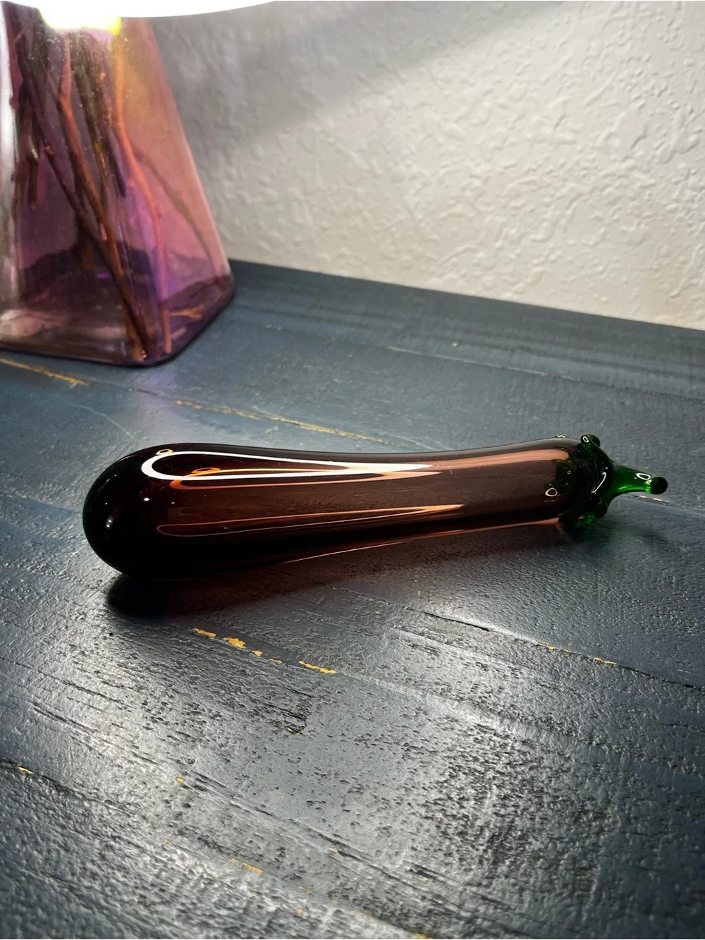 Artisan Glass Chili Accent Vase in Brown with Green Stem